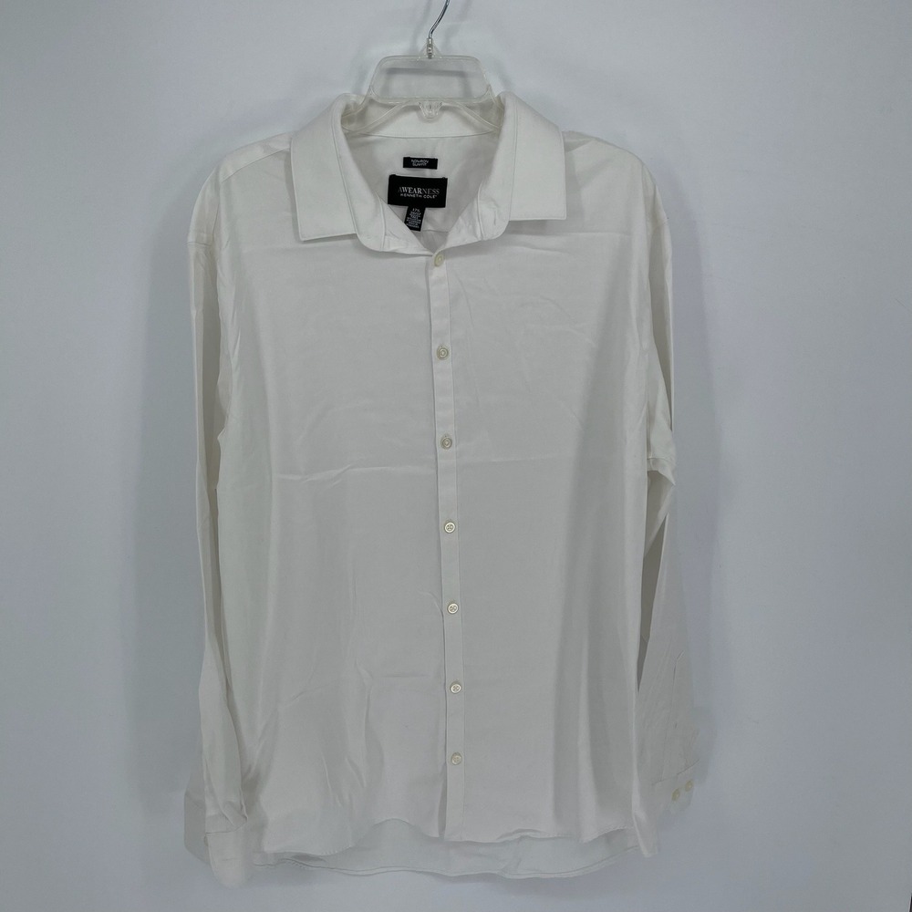 Awearness Kenneth Cole Men's White Non-Iron Slim Fit Dress Shirt 17.5 36/37 Tall